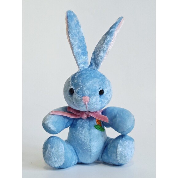 Billion Team Limited Bunny Rabbit Plush Blue Stuffed Toy Embroidered Carrot 7" - Picture 9 of 13